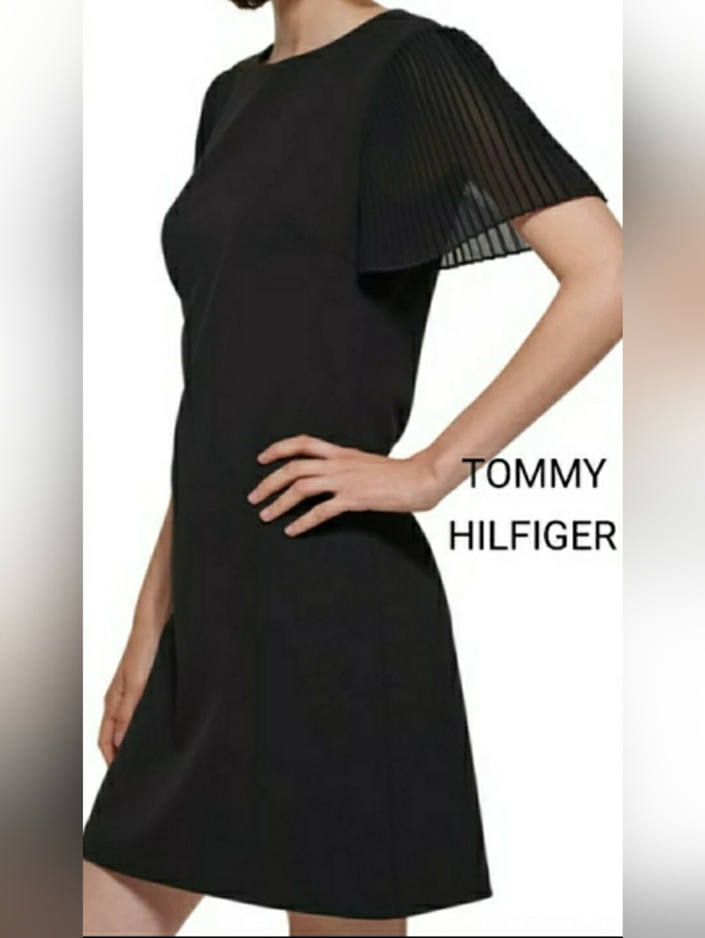 Tommy Hilfiger Black Pleated Sleeve Cocktail Dress - Picture 6 of 10